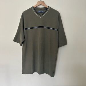 POINT ZERO Y2K Hipster Skater Olive Green V-Neck Men XL T-Shirt